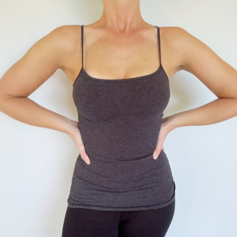 Caslon dark gray cotton stretch spaghetti strap camisole tank top size small